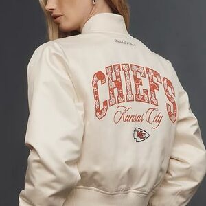 Mitchell & Ness Cream and Red Kansas City Chiefs Satin Varsity Jacket